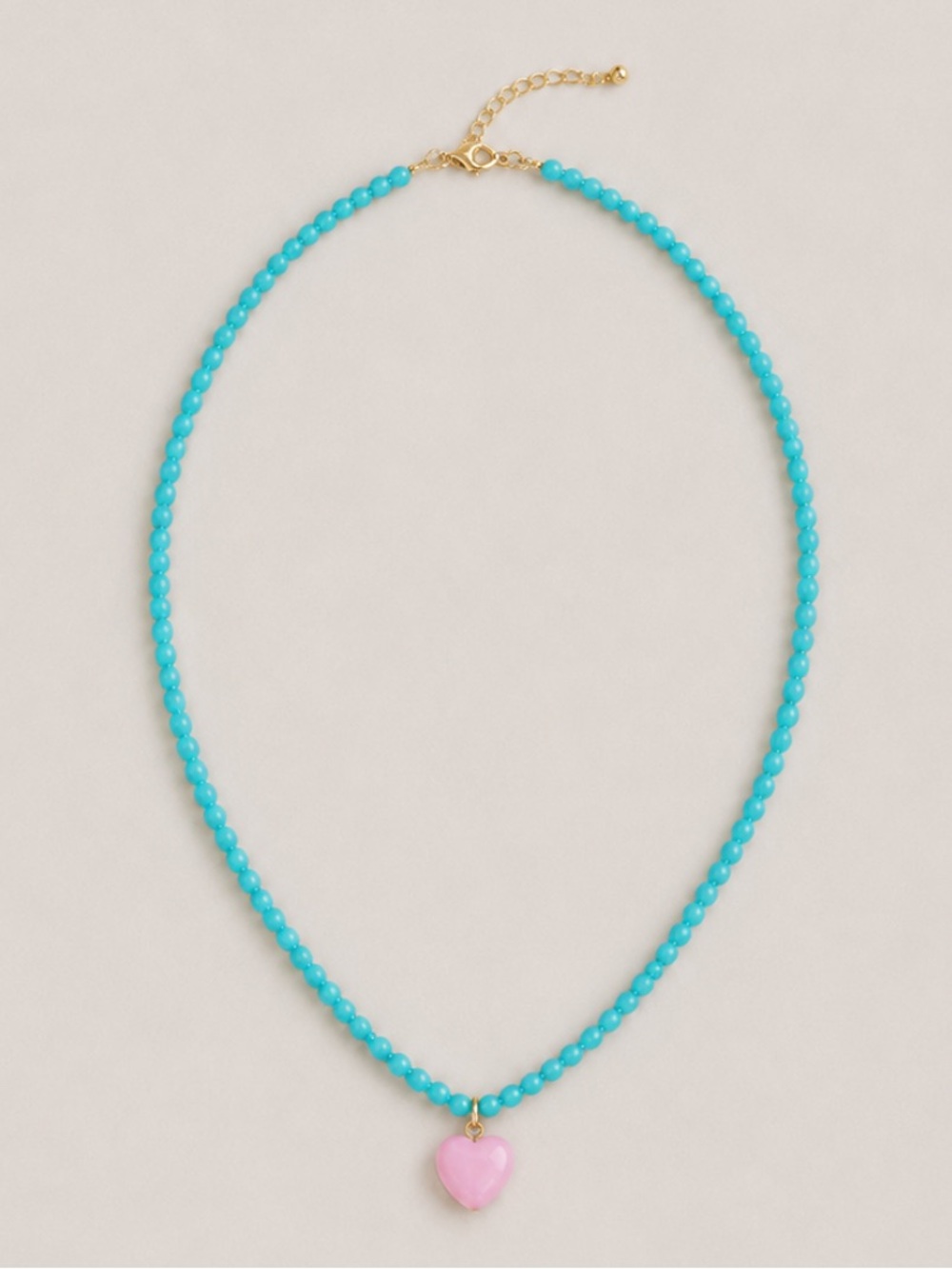 New! Turquoise Aqua Y2K Beaded Pink Heart Necklace NWOT 4016